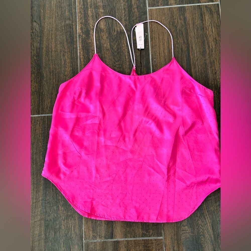 Vs Deep Pink Swiss Dot Lightweight Camisole Spaghetti Strap Side Stripe Nwt L
